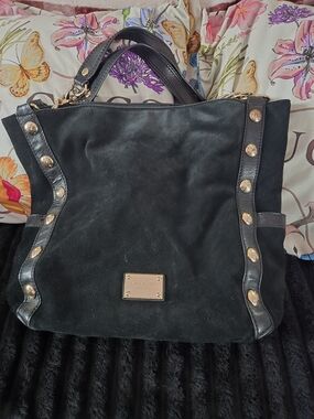 Black Suede Stud-Trim Tote Bag by Michael Kors